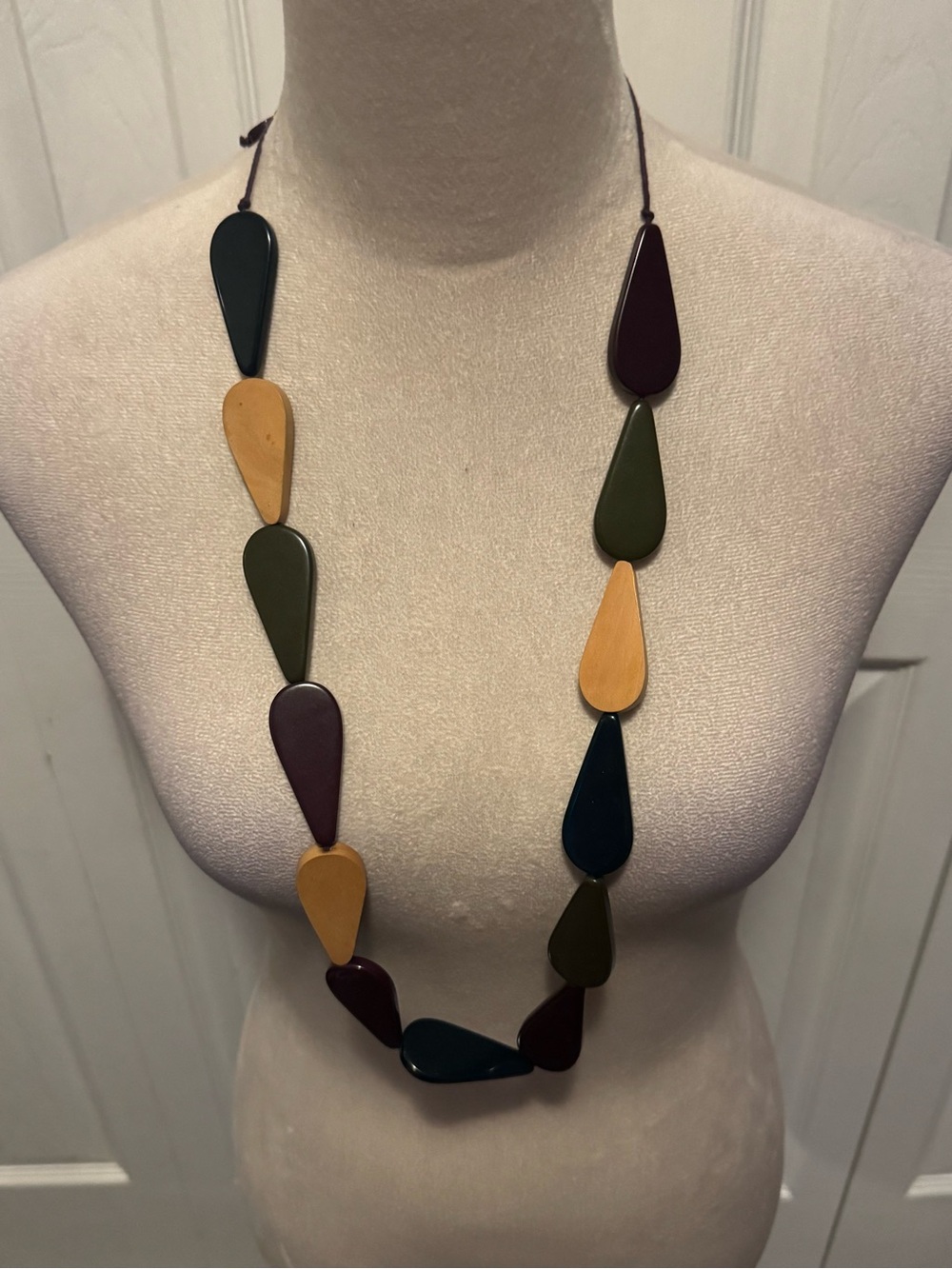 Long Teardrop Multicolor Women’s Necklace - Olive, Burgundy, Black, Tan - Picture 2 of 13